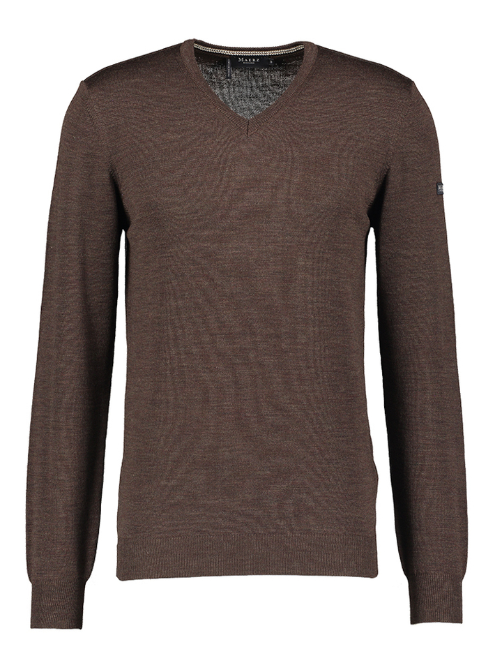 Bruine wollen trui met V-hals Ela Maerz