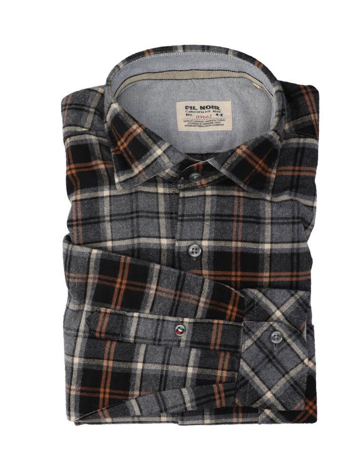 Grijs hemd met ruitmotief (regular fit) met lange mouwen Fil Noir 