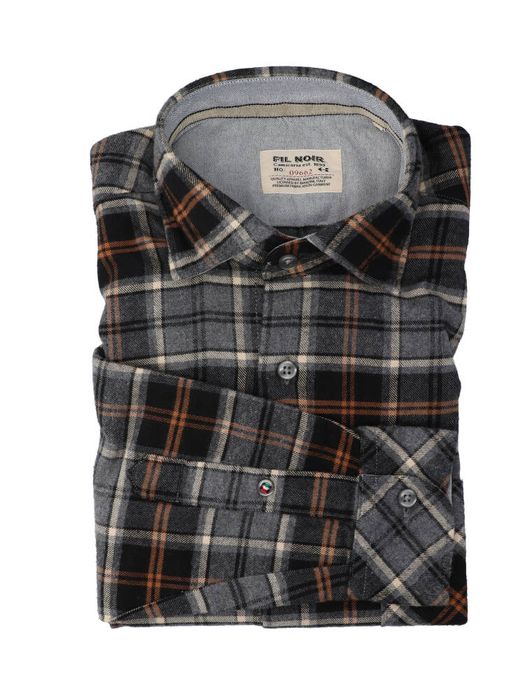 Grijs hemd met ruitmotief (regular fit) met lange mouwen Fil Noir