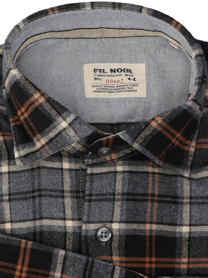 Grijs hemd met ruitmotief (regular fit) met lange mouwen Fil Noir 