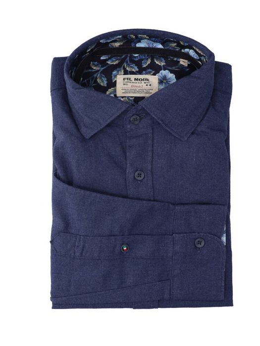 Blauw katoenen hemd(regular fit) met lange mouwen Fil Noir