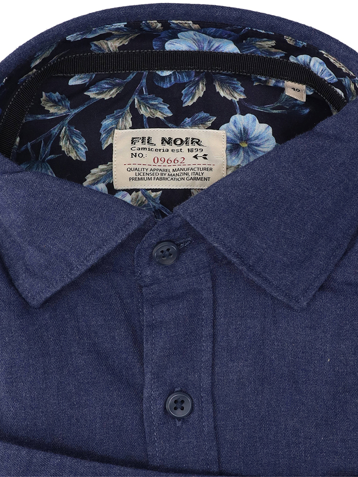 Blauw katoenen hemd(regular fit) met lange mouwen Fil Noir 