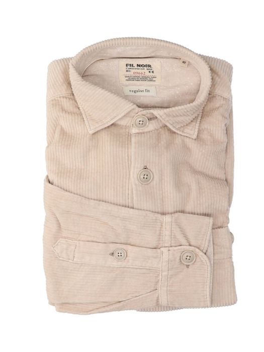 Beige ribfluwelen hemd (slim fit) met lange mouwen Fil Noir
