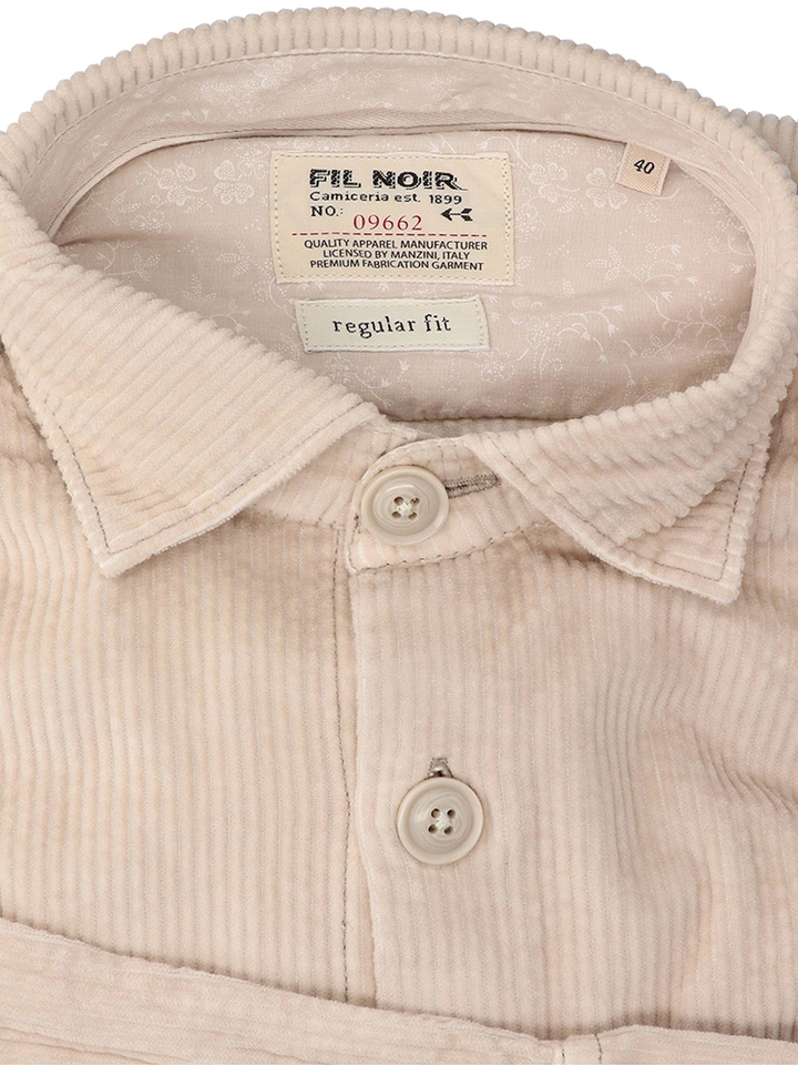 Beige ribfluwelen hemd (slim fit) met lange mouwen Fil Noir