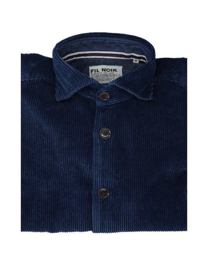 Blauw hemd in ribfluweel (regular fit) met lange mouwen Fil Noir 