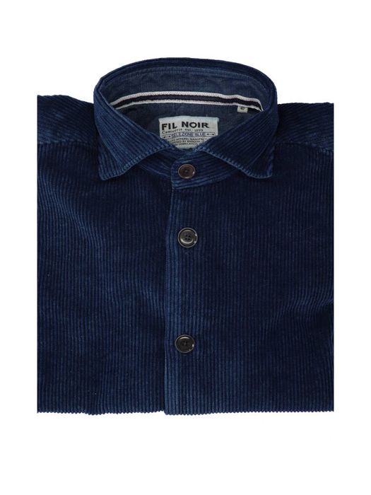 Blauw hemd in ribfluweel (regular fit) met lange mouwen Fil Noir