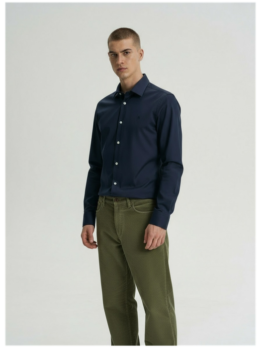 Blauw hemd in ribfluweel (regular fit) met lange mouwen Fil Noir