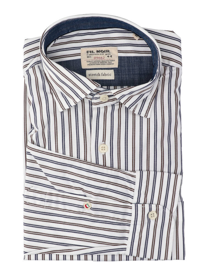 Wit katoenen hemd (regular fit) met strepen en lange mouwen Fil Noir 