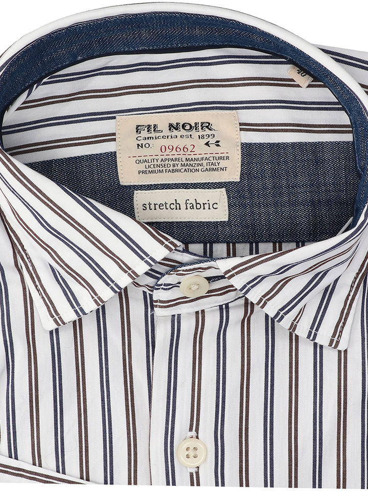 Wit katoenen hemd (regular fit) met strepen en lange mouwen Fil Noir 