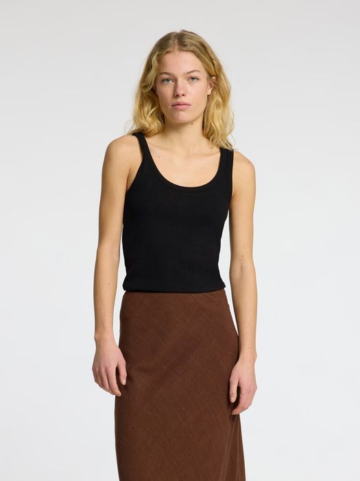 Zwarte top in ribbel Selected