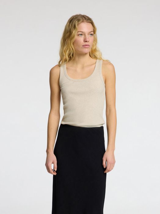 Beige top in ribbel Selected