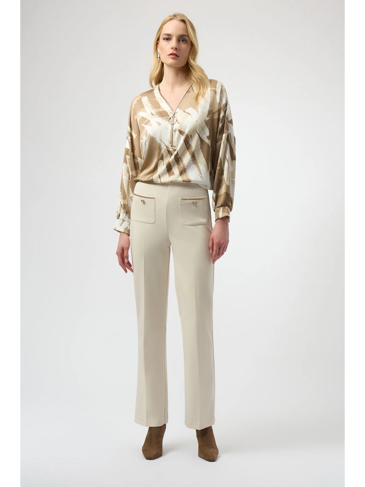 Ecru geklede broek met goudkleurige details Joseph Ribkoff