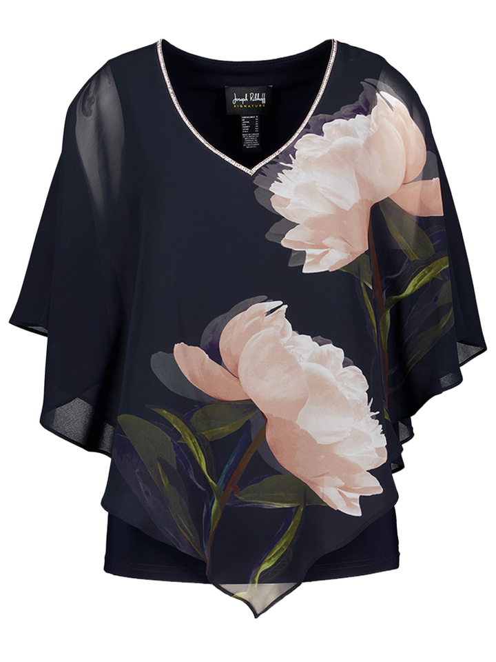 Donkerblauwe blouse met bloemenprint Joseph Ribkoff 