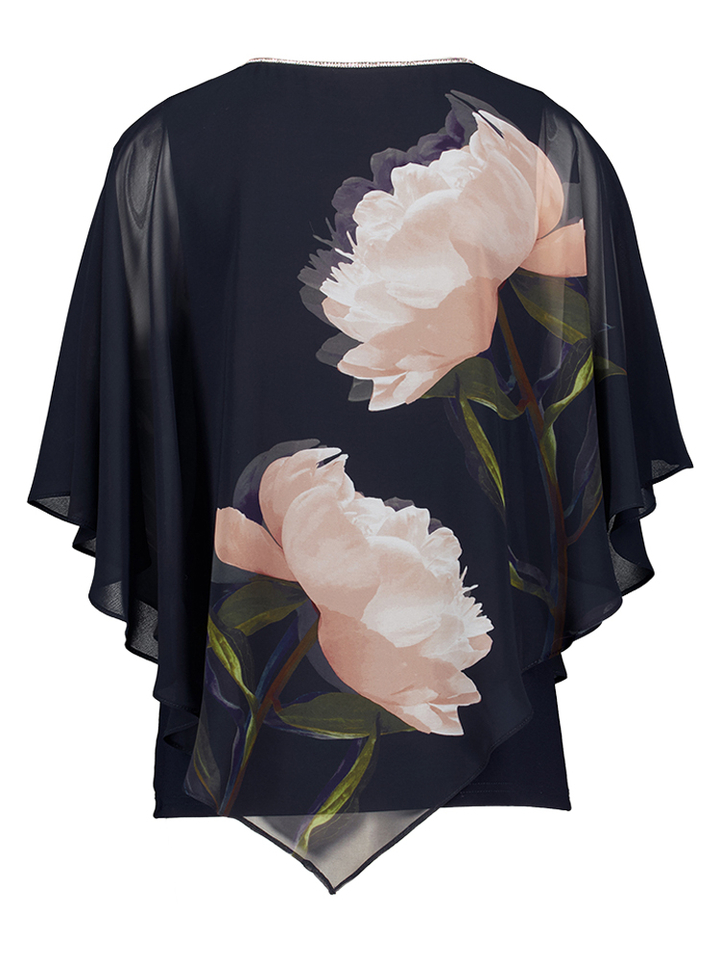 Donkerblauwe blouse met bloemenprint Joseph Ribkoff 