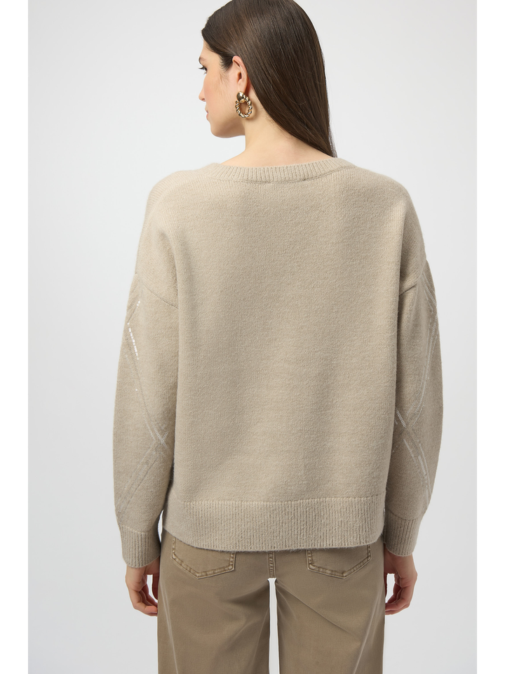 Beige pull met v-hals en pailletten Joseph Ribkoff  