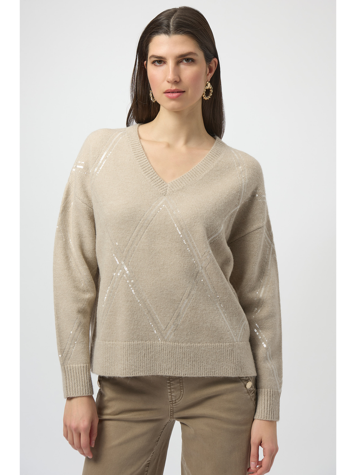 Beige pull met v-hals en pailletten Joseph Ribkoff  