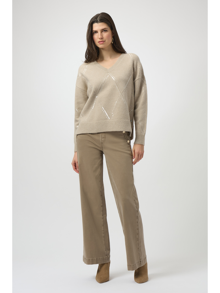 Beige pull met v-hals en pailletten Joseph Ribkoff  