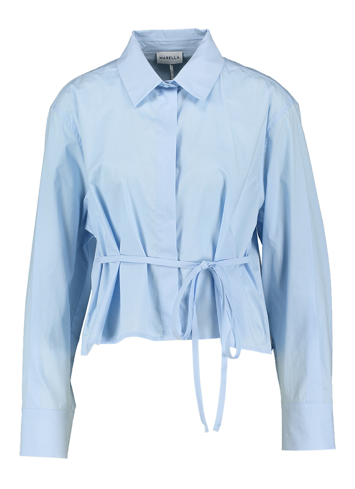 Lichtblauwe katoenen cropped blouse met lange mouwen Marsala Marella