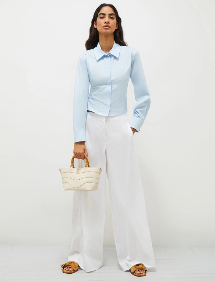 Lichtblauwe katoenen cropped blouse met lange mouwen Marsala Marella