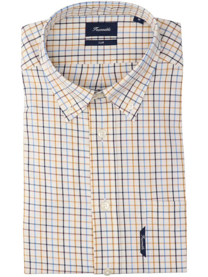 Beige katoenen hemd (regular fit) met ruiten en lange mouwen Faconnable