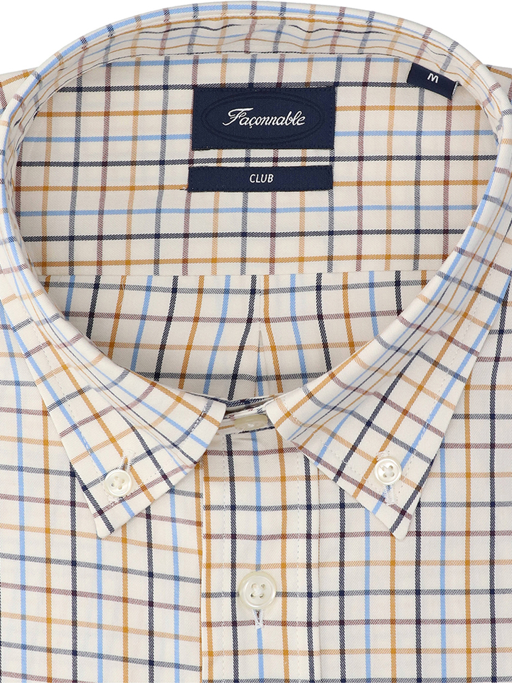 Beige katoenen hemd (regular fit) met ruiten en lange mouwen Faconnable