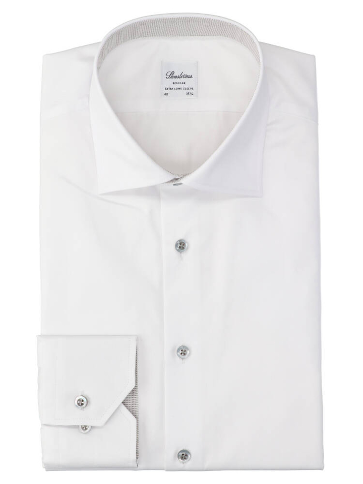 Wit katoenen hemd (regular fit) met extra lange mouwen Stenströms