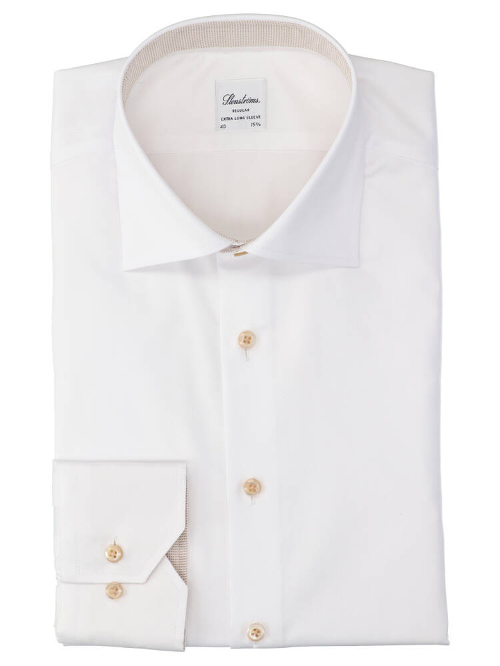 Wit katoenen hemd (regular) met extra lange mouwen Stenströms