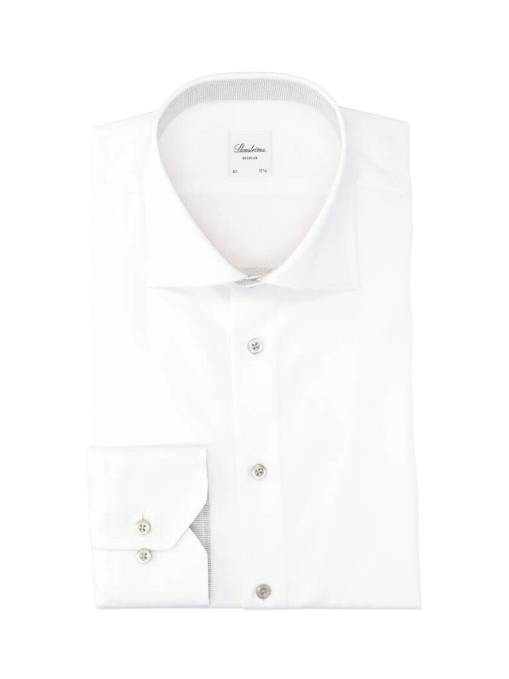 Wit gekleed katoenen hemd (regular fit) met lange mouwen Stenströms 