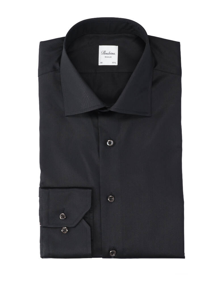 Zwart katoenen hemd (regular fit) met lange mouwen Stenströms
