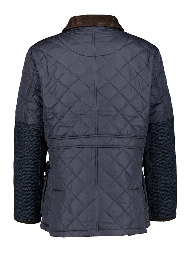 Blauwe padded jas met ribfluwelen detailaan de kraag en elleboogpatch Wellington Of Bilmore