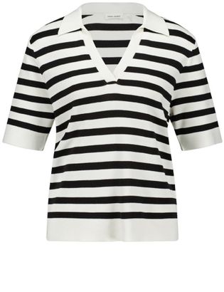 Gerry Weber Zwart wit getreepte pull met kraag