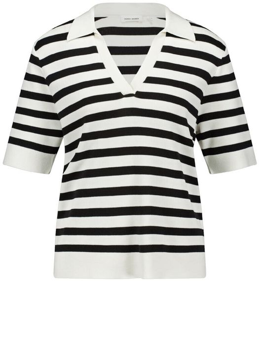 Zwart wit getreepte pull met kraag Gerry Weber