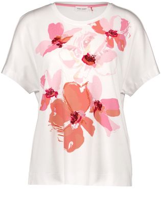 Gerry Weber Witte shirt met roze bloemen en pailletten