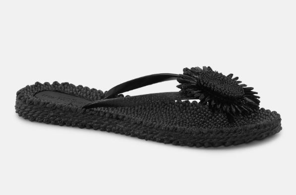 Zwarte slippers met bloem Ilse Jacobsen