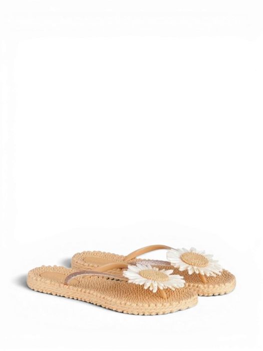 Beige slippers met bloem Ilse Jacobsen