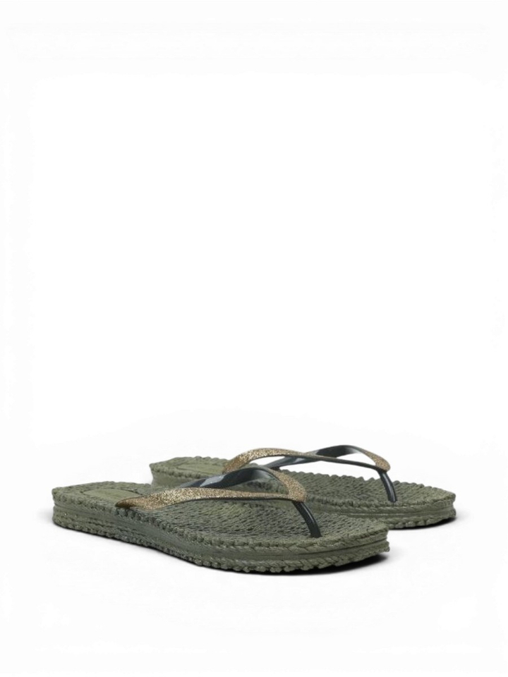 Kaki teenslippers met geweven look Cheerful Ilse Jacobsen