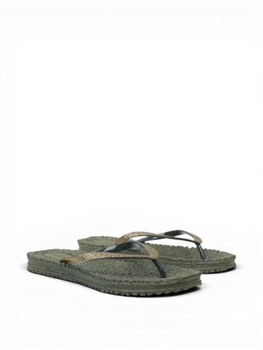 Kaki teenslippers met geweven look Cheerful Ilse Jacobsen
