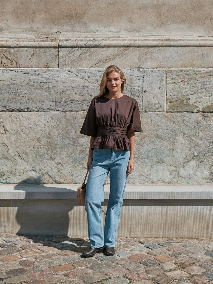 Bruine popeline blouse Annegret Neo Noir 