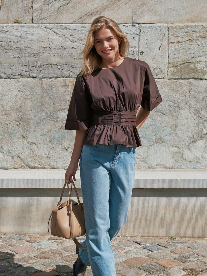 Bruine popeline blouse Annegret Neo Noir 