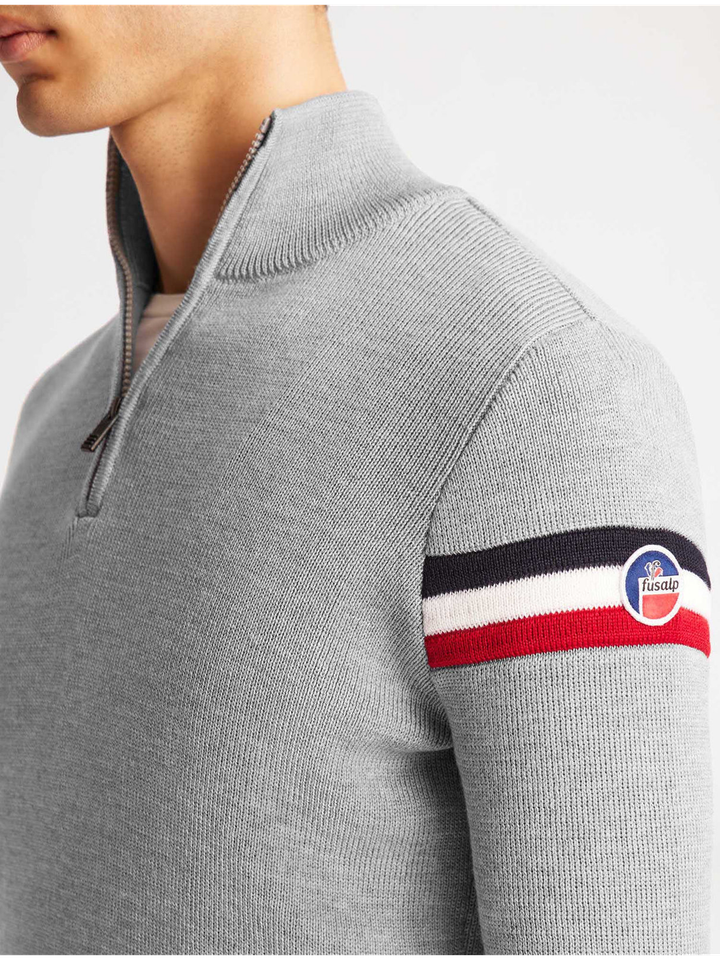 Grijze wollen trui met streep detail aan de mouw Wengen Fusalp