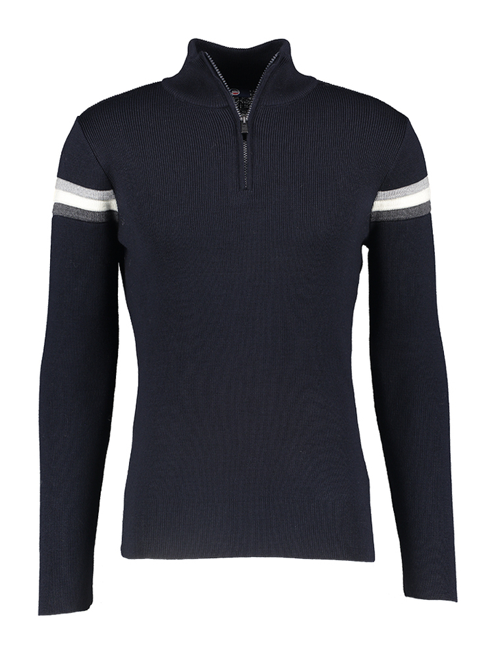 Blauwe wollen trui met streep detail aan de mouw Wengen Fusalp