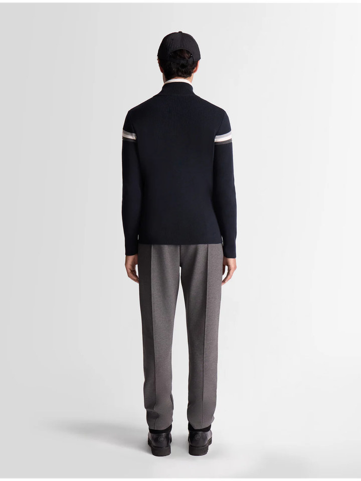 Blauwe wollen trui met streep detail aan de mouw Wengen Fusalp