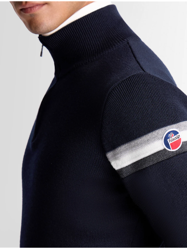 Blauwe wollen trui met streep detail aan de mouw Wengen Fusalp