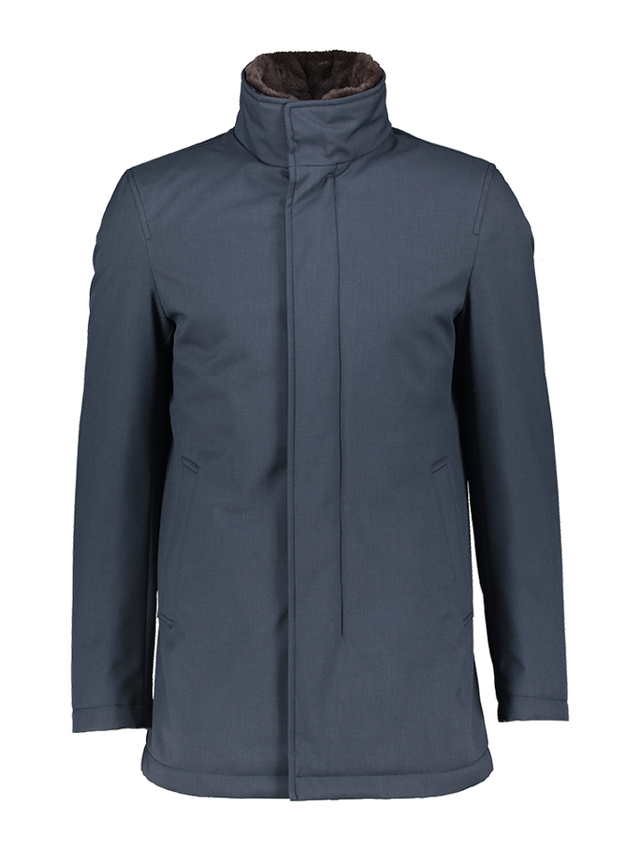 Donkerblauwe jas met faux fur aan de binnenkant kraag