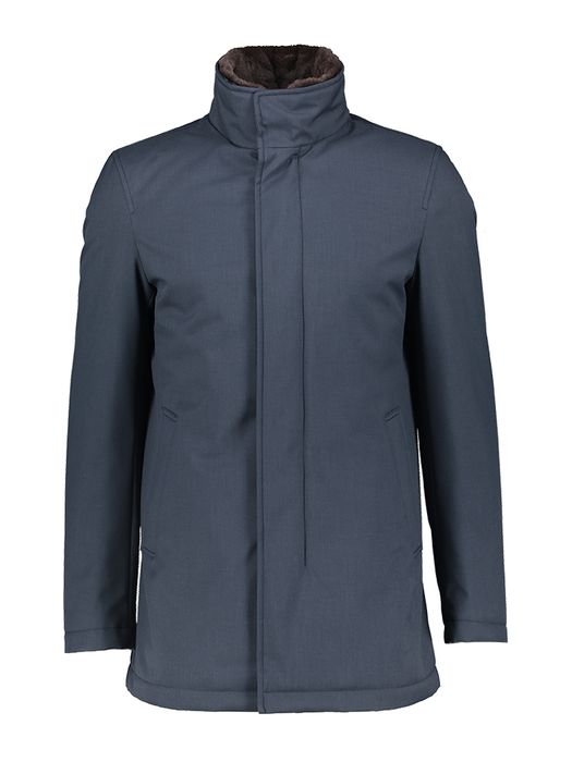 Donkerblauwe jas met faux fur aan de binnenkant kraag