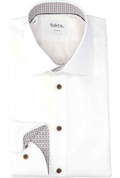 Wit katoenen hemd (regular fit) met structuur en lange mouwen Fakts