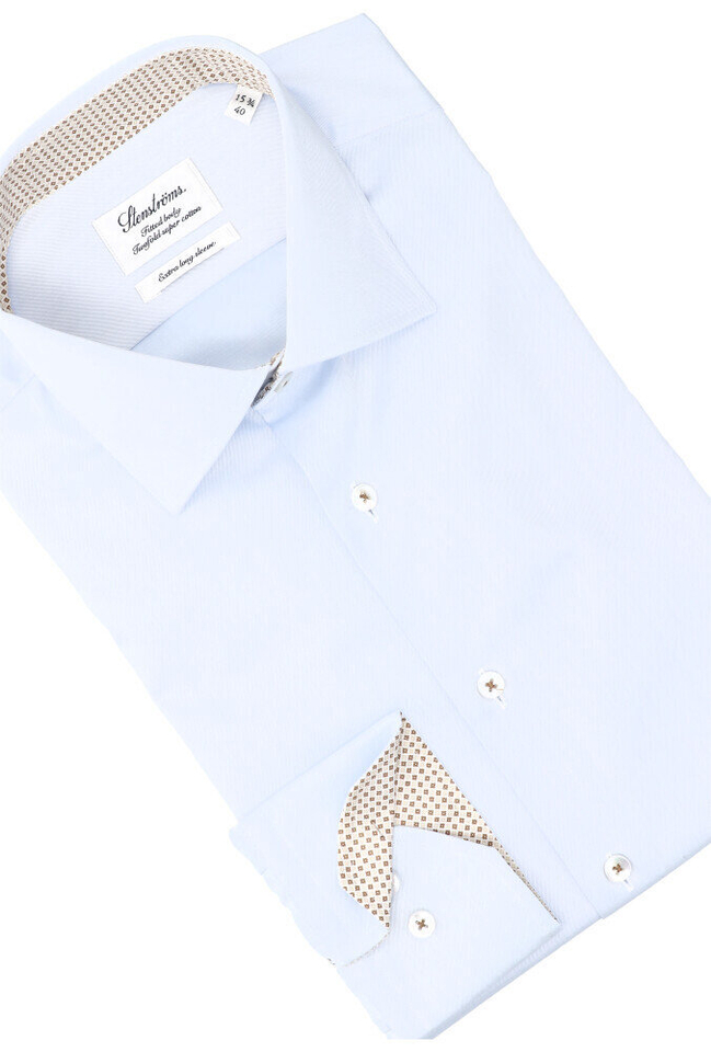 Blauw katoenen hemd ( regular fit) met extra lange mouwen Stenströms 