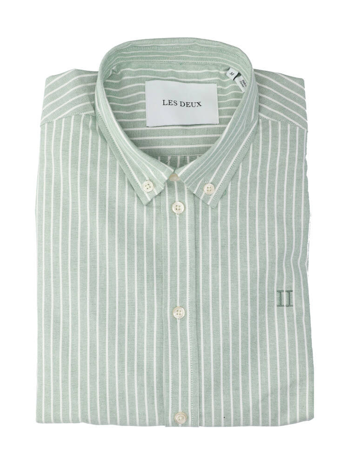 Groen katoenen hemd (regular fit) met strepen en lange mouwen Les Deux