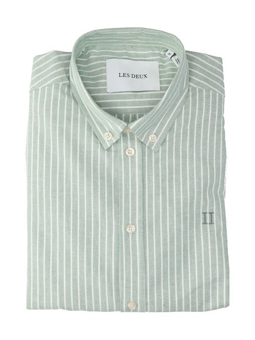 Groen katoenen hemd (regular fit) met strepen en lange mouwen Les Deux