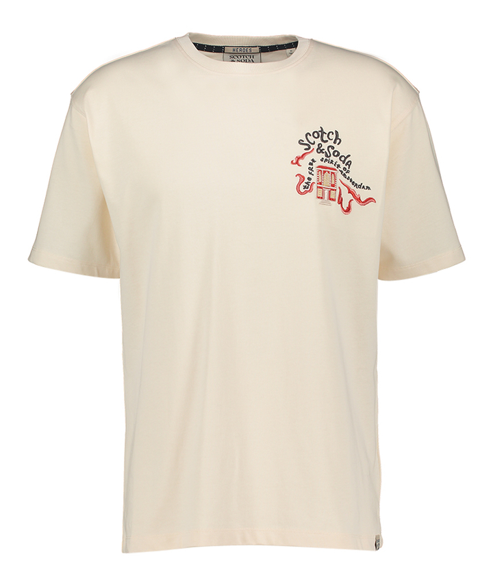 Ecru kleurige t-shirt met print Scotch & Soda